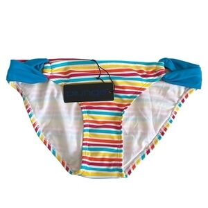 Plunge Blue & Pink Multi Stripe Bikini Swim Bottom Women's S New